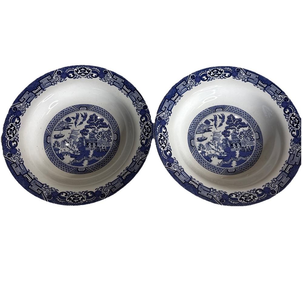 Royal Cuthbertson Blue White Willow 8.5" Salad Lunch Plates Set of 2 Vintage